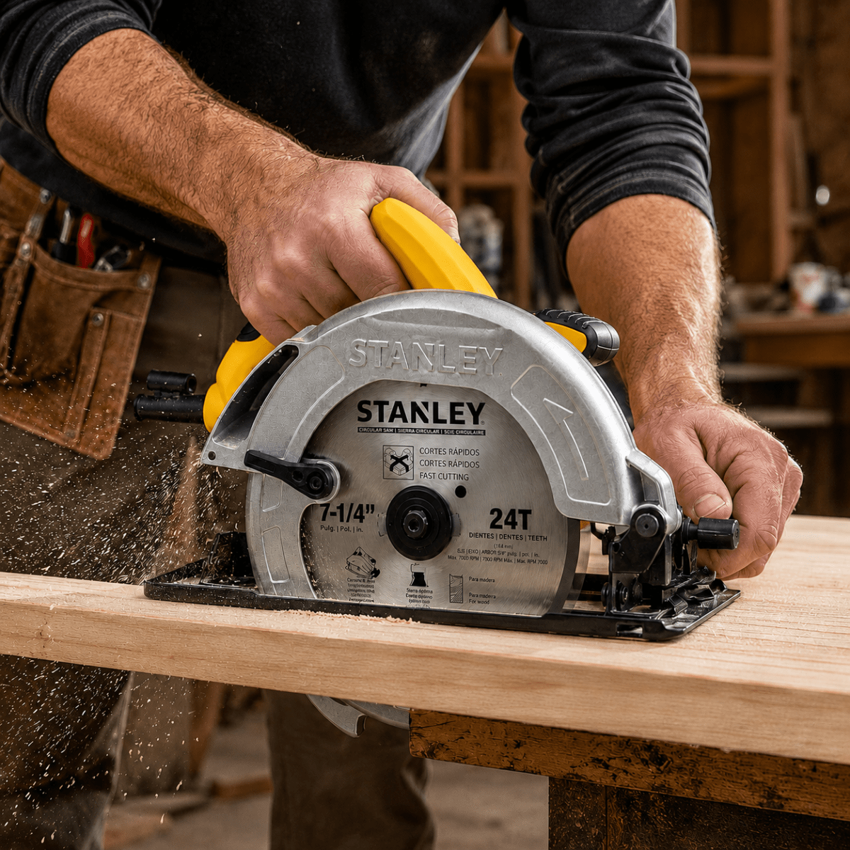 Sierra Circular Eléctrica Stanley 1600W 7-1/4¨ con Disco para Corte Profesional3
