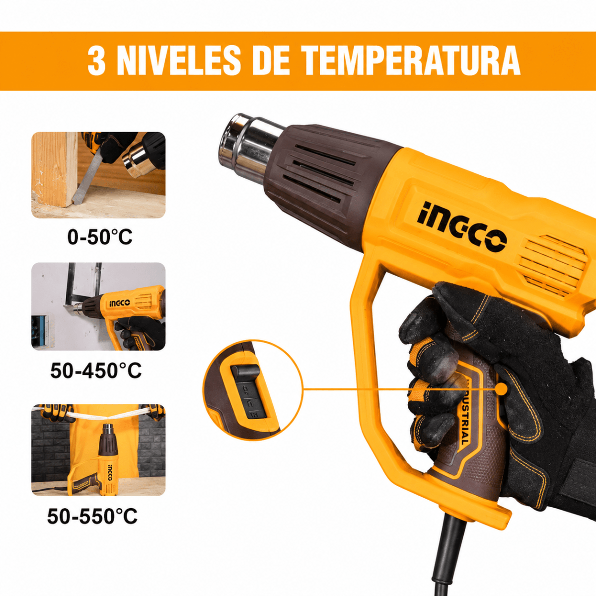 Kit Pistola de Calor 2000W con Accesorios INGCO4