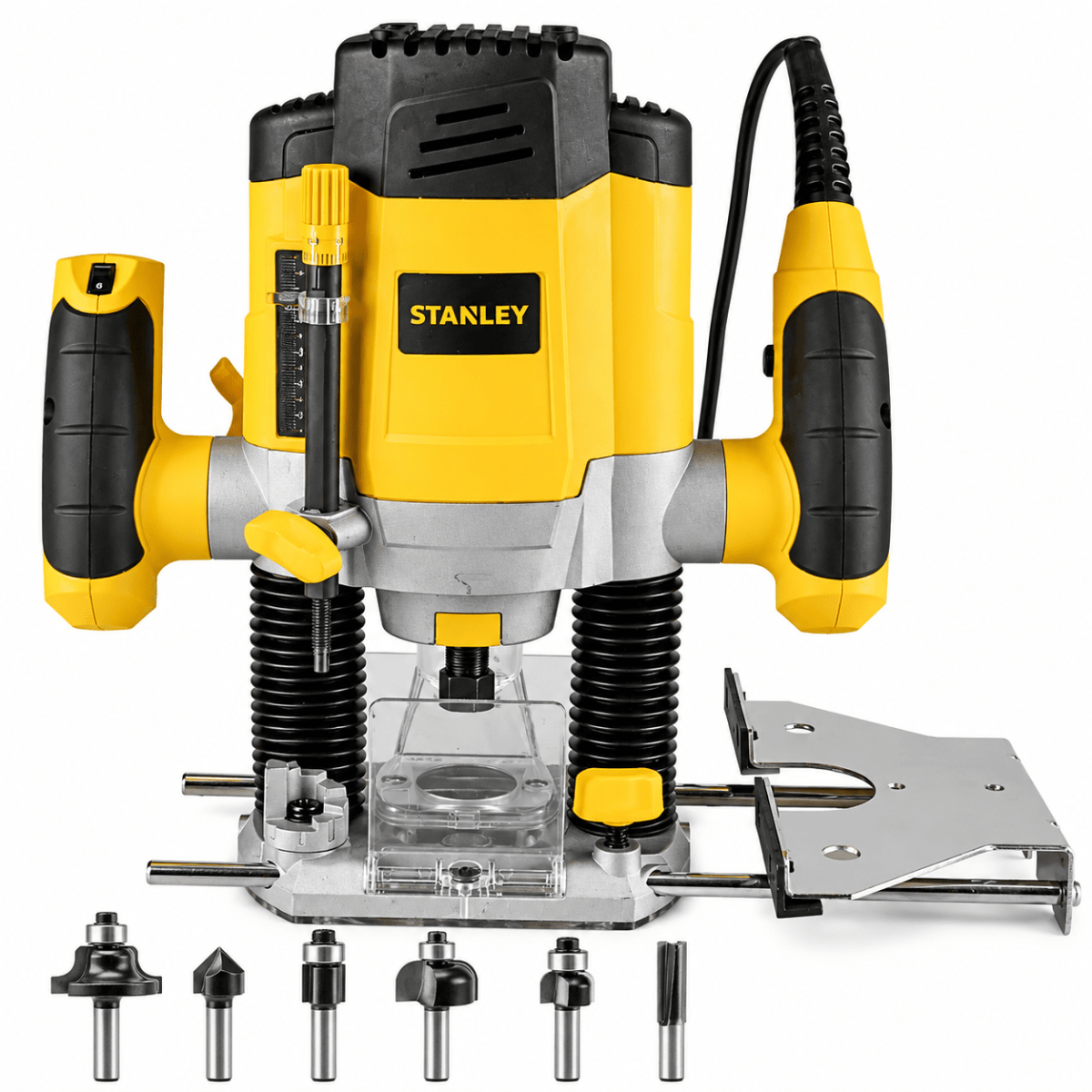 Fresadora Ruteadora Eléctrica Stanley 1200W SRR1200 con 6 Fresas para Carpintería1
