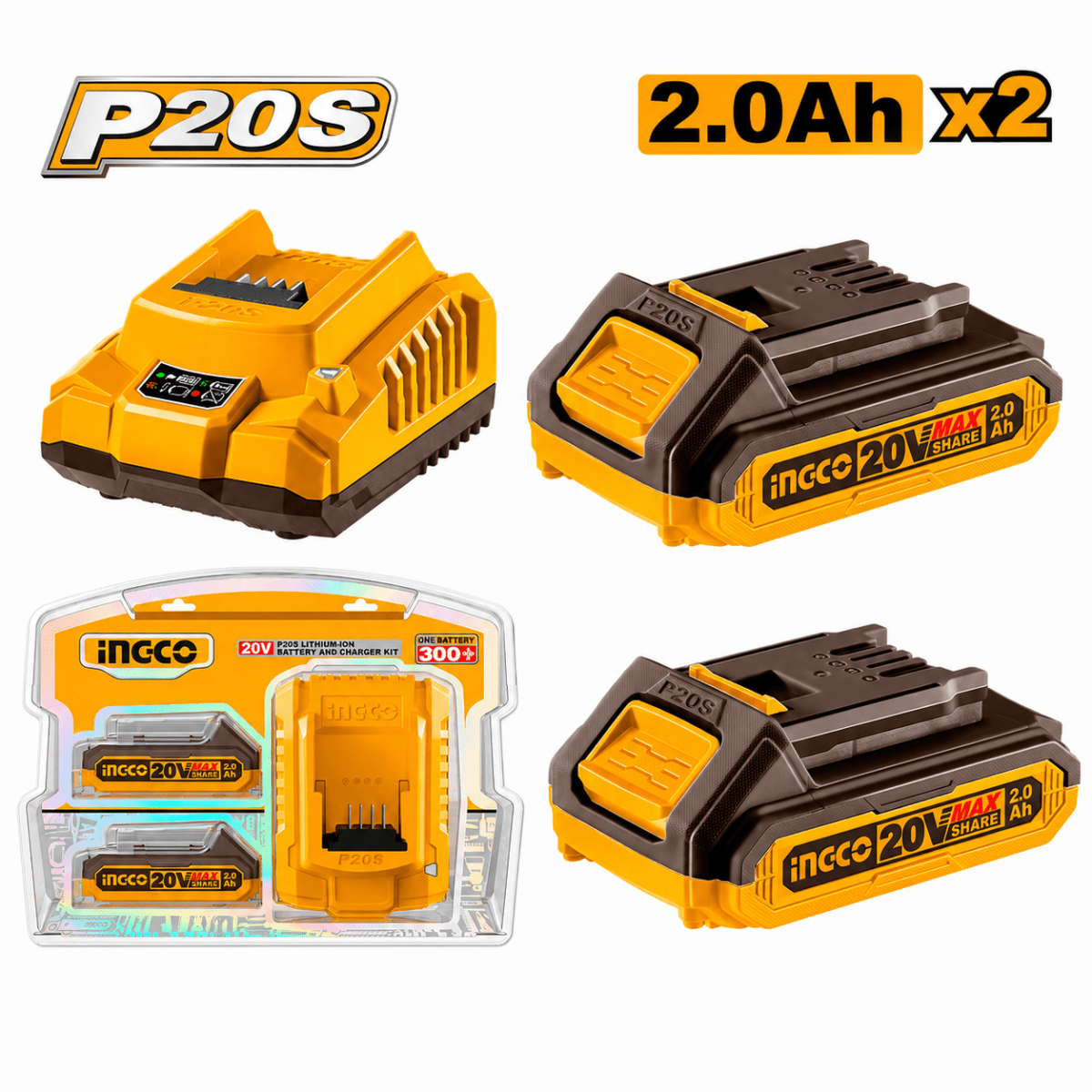 Kit de 2 Baterías 20V 2Ah + Cargador 20V FBCPK1222 INGCO1