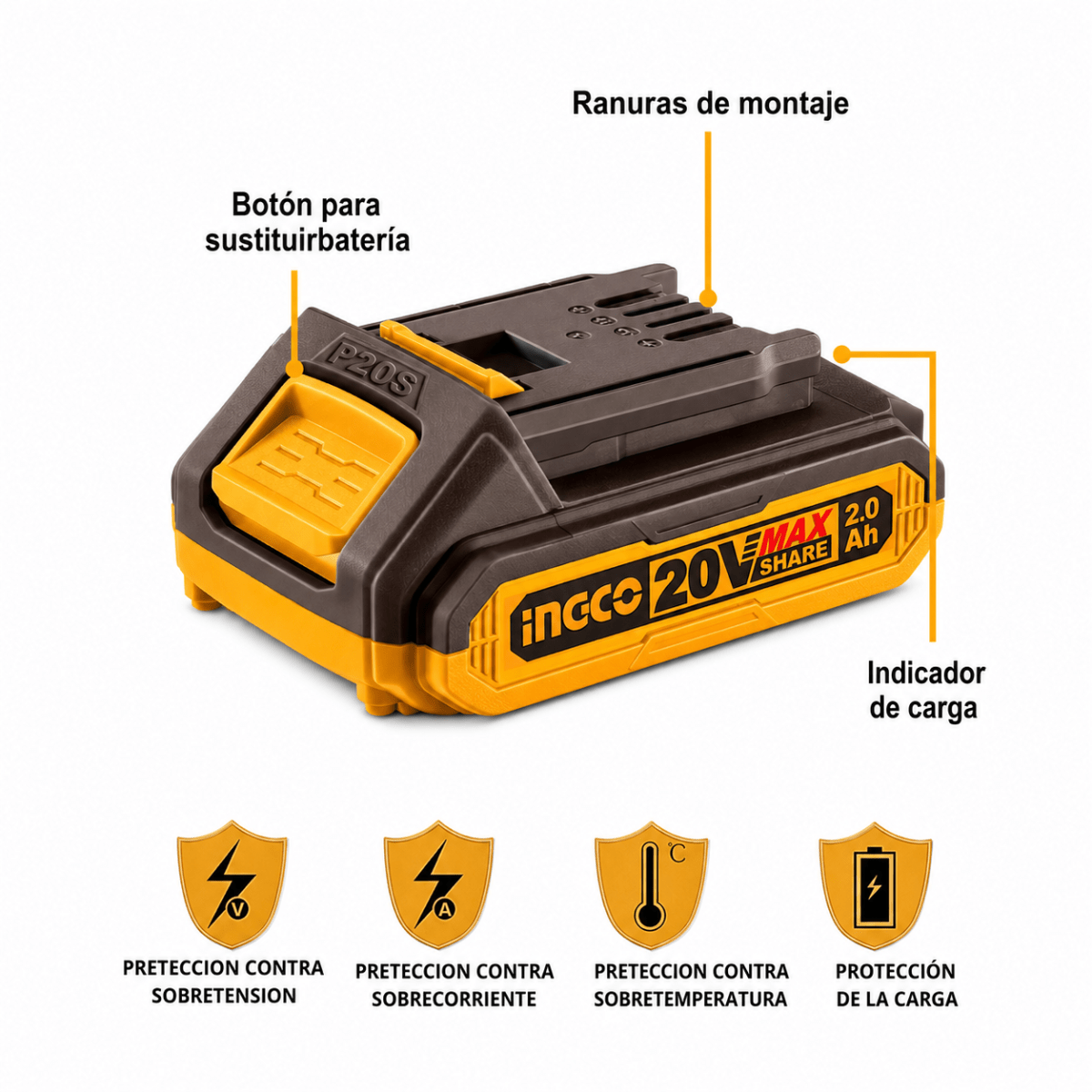 Kit de 2 Baterías 20V 2Ah + Cargador 20V FBCPK1222 INGCO2