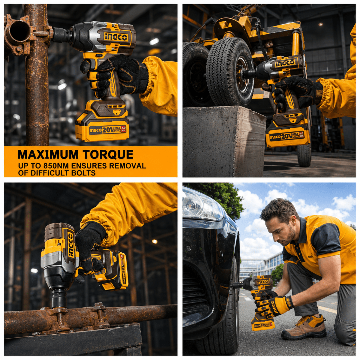 Combo Amoladora + Llave de Impacto Brushless + Aspiradora Inalámbrica 20V con 2 Baterías 5Ah INGCO2