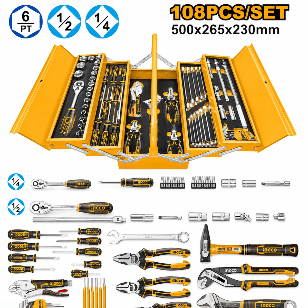 Kit de herramientas manuales 108 piezas con caja metálica HTCS151081 INGCO2