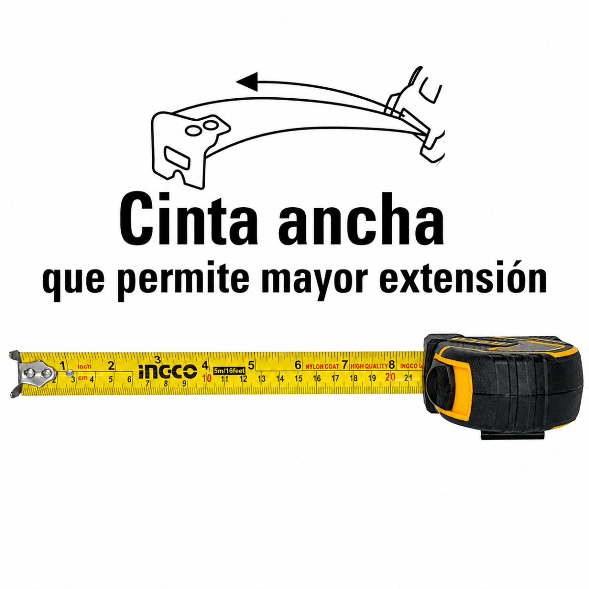 Wincha Flexómetro Cinta Métrica 5 m x 25 mm con Gancho Magnético INGCO3