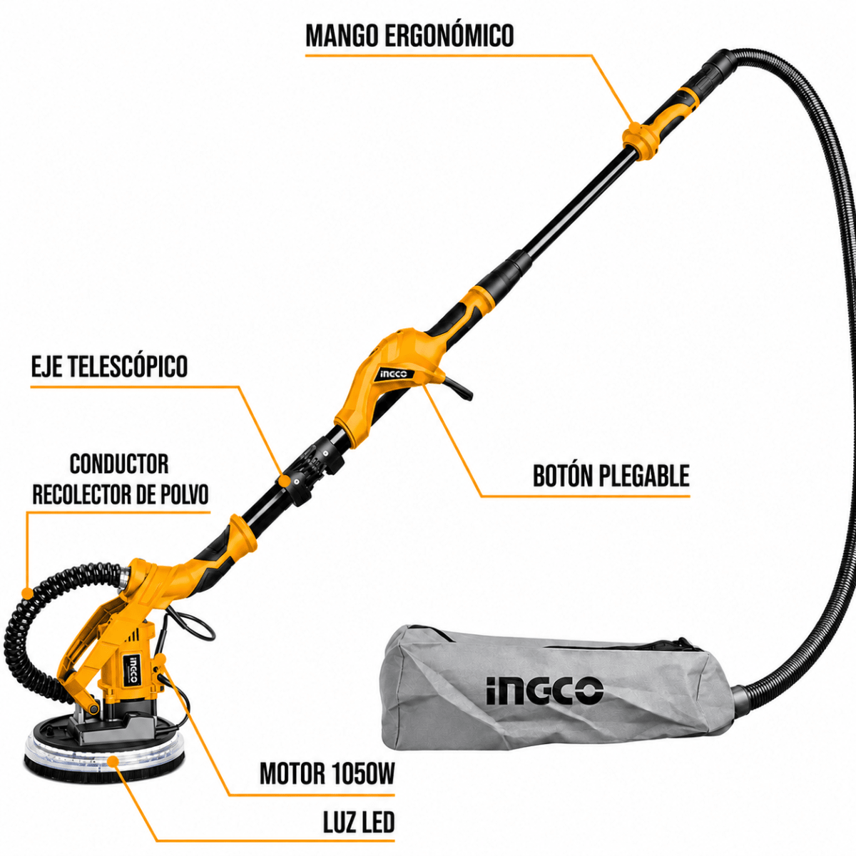 Combo Lijadora de Pared y Techo para Fino Acabado con 12 Lijas + Kit Vinci Pintor INGCO3