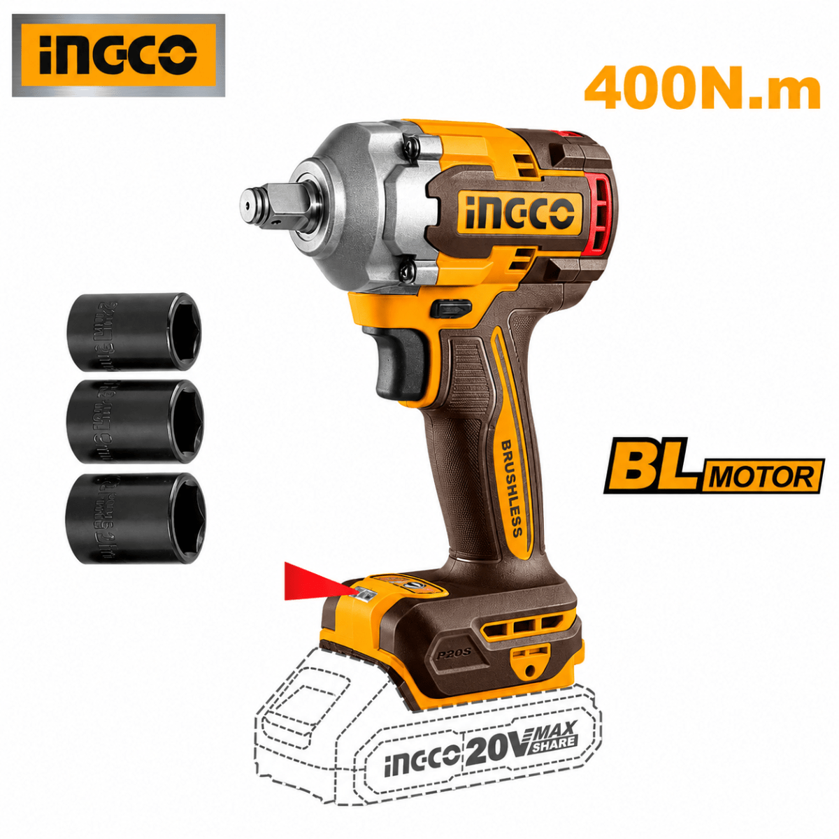 Combo Taladro Inalámbrico Brushless 20V + Llave de Impacto INGCO2