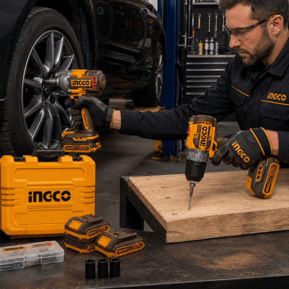 Combo Taladro Inalámbrico Brushless 20V + Llave de Impacto INGCO3