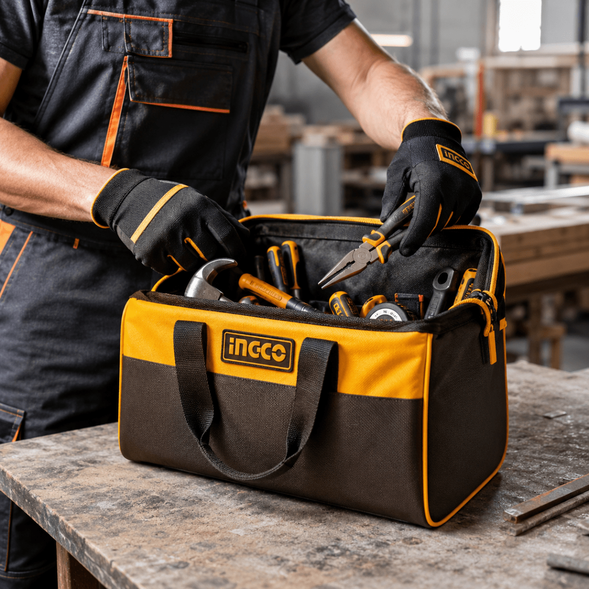 Bolsa portaherramientas de 16 pulgadas capacidad 15 kg HTBG281628 INGCO2