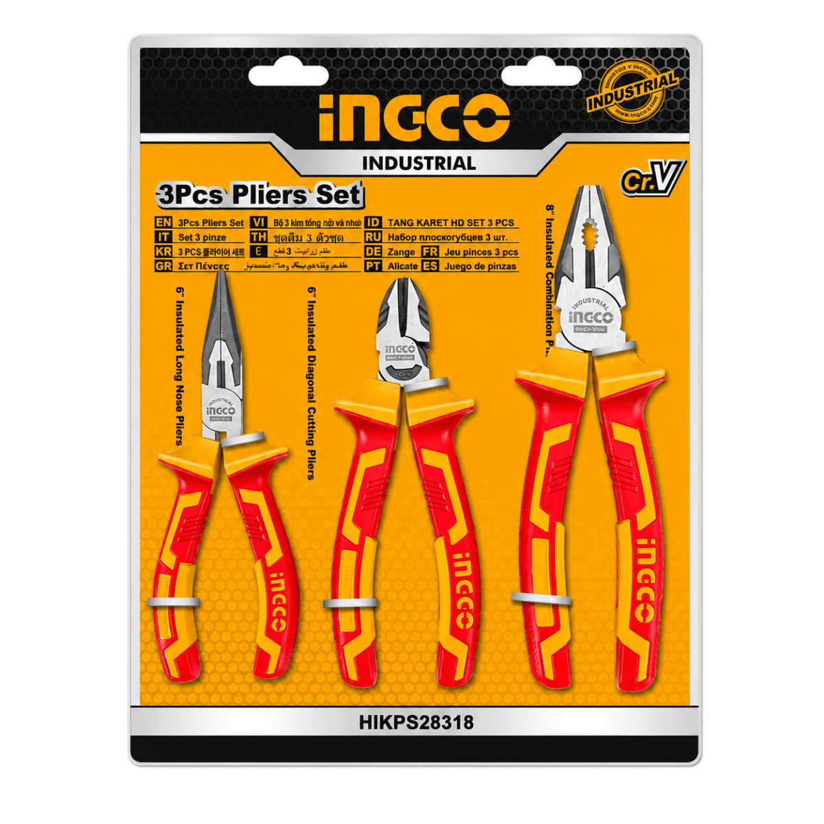 Juego de 3 Alicates Dieléctricos Aislados 1000V HIKPS28318 INGCO2