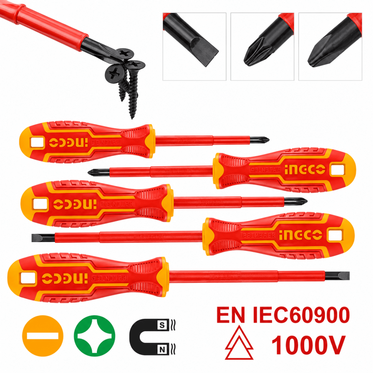 Kit Electricista con Multímetro Pinza Amperimétrica, Alicates Dieléctricos + 5 Desarmadores INGCO2