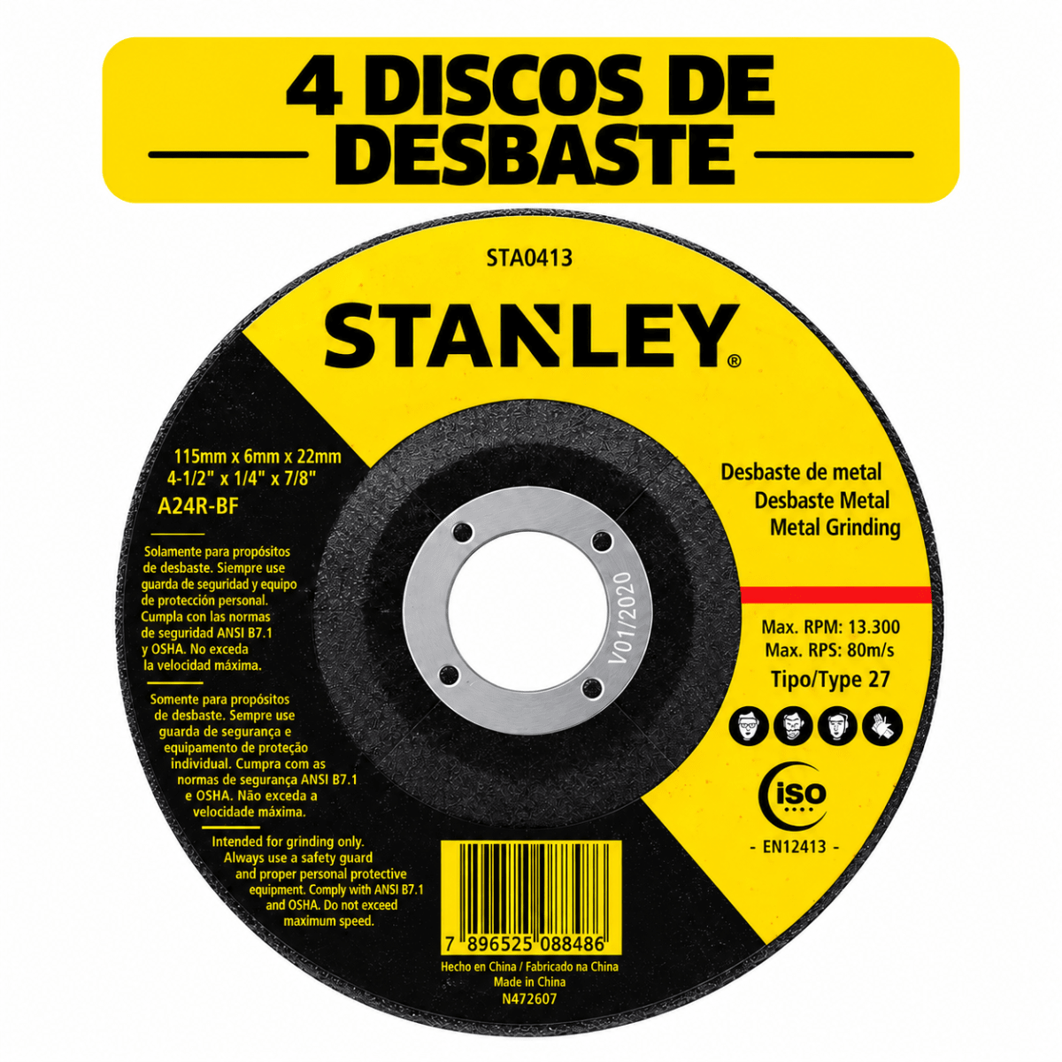 Kit Profesional Amoladora Angular Stanley 4-1/2¨ 750W con 10 Discos de Corte y Desbaste3