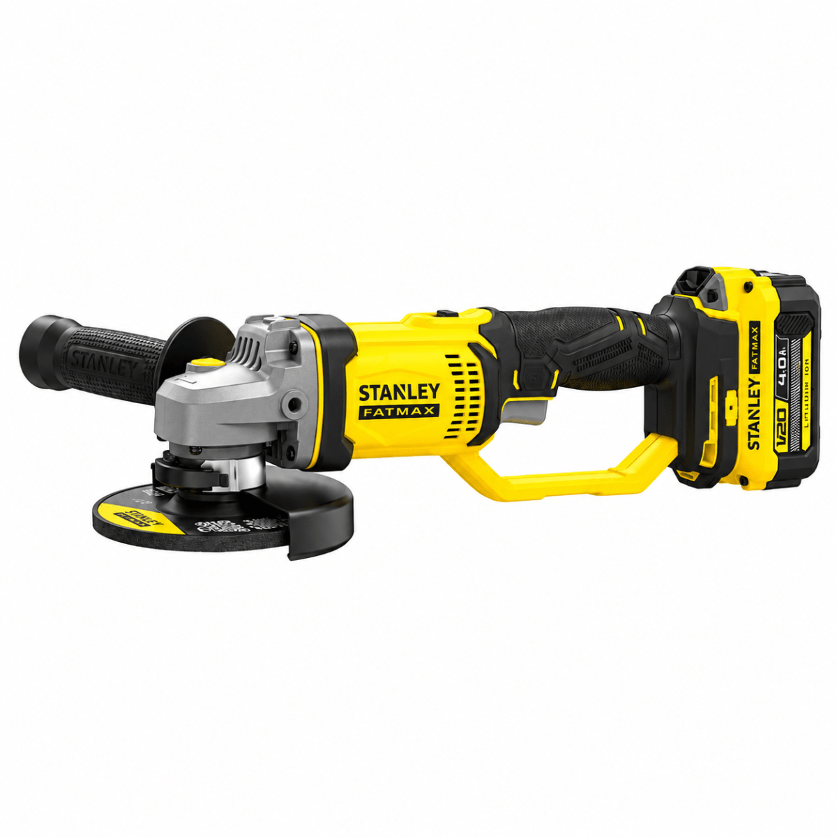 Amoladora Angular Inalámbrica Stanley 20V con 2 Baterías 4Ah para Corte y Desbaste2