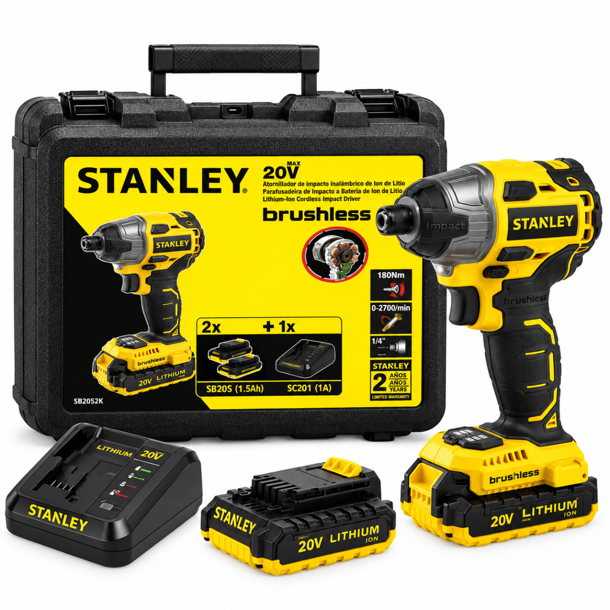 Atornillador de Impacto Inalámbrico Stanley 20V Brushless con 2 Baterías1