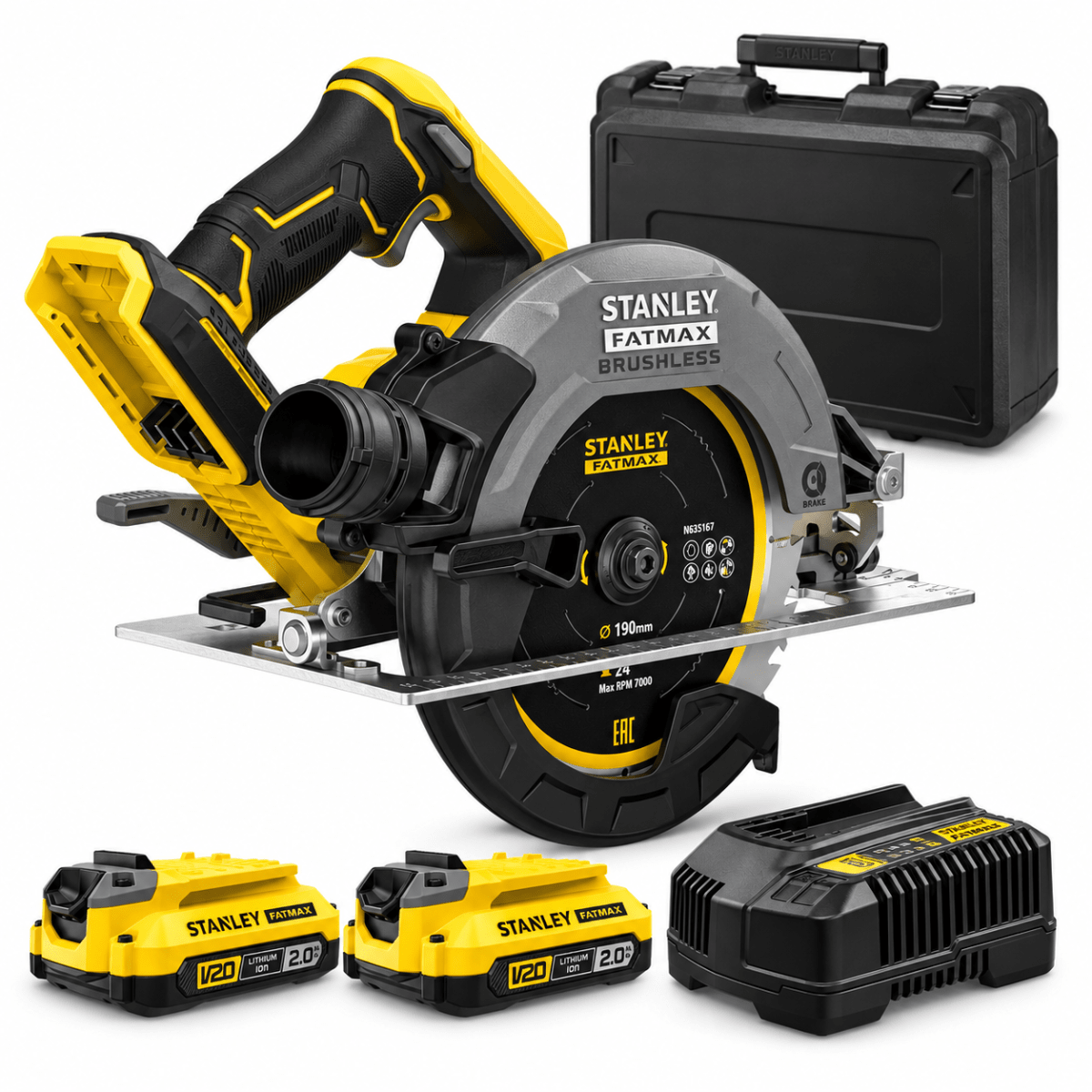 Sierra Circular Inalámbrica Stanley 7-1/4¨ 20V Brushless con 2 Baterías1