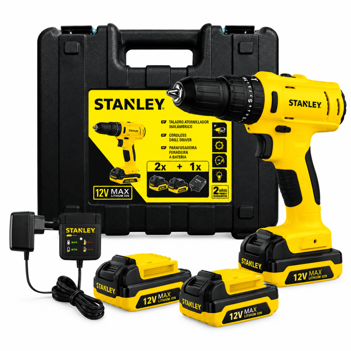 Taladro Percutor Inalámbrico Stanley 12V SCH121S2K con Baterías Recargables1