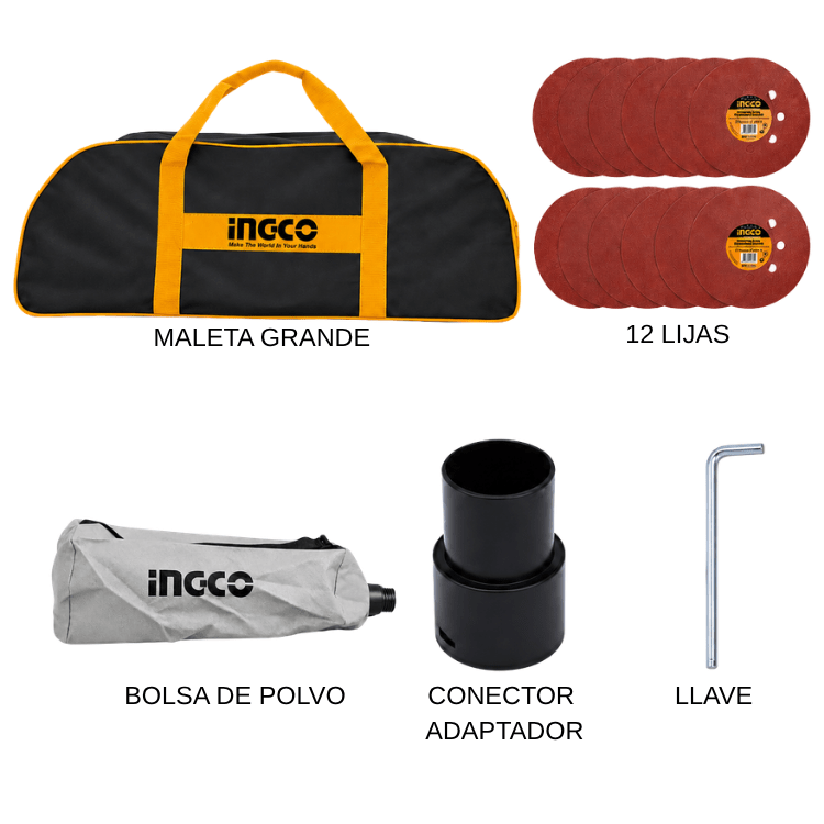 COMBO LIJADORA DE PARED Y TECHO CON 12 LIJAS PARA FINO ACABADO INGCO2