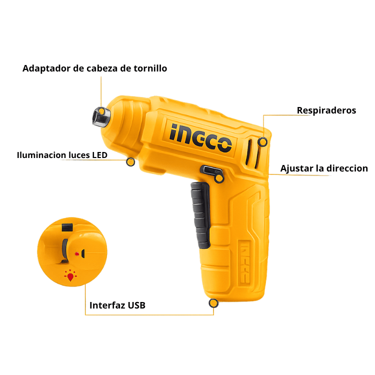 Atornillador Destornillador Inalámbrico con 10 Puntas Magnéticas INGCO3