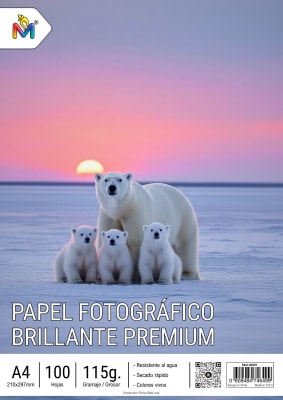 Papel Fotográfico  Brillante Premiun A4 X100 hjs. 115g.