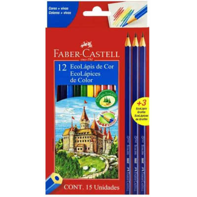 12 Ecolápiz de colores largos + 3 grafito Faber-Castell