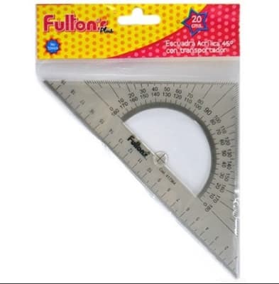 Escuadra 20cm. Acrílica c/ transportador 45°