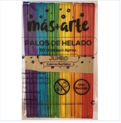 Palos de Helado Colores Jumbo 50 unid. MAS+ARTE