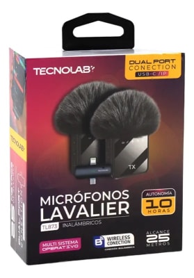 Micrófono Lavalier TL873 Inalámbrico 2 en 1 Tecnolab