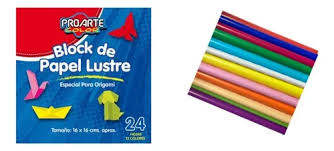 Papel Lustre Origami 16X16 cms.  x12 colores Proarte1