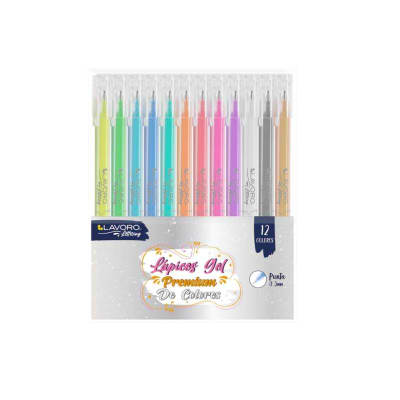 Lapices gel roll premium 12 colores lavoro