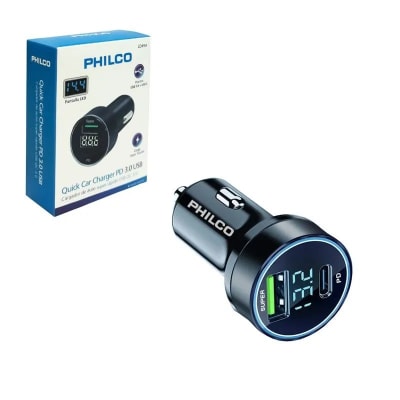 Cargador auto QC 3.0 USB pantalla LED Philco