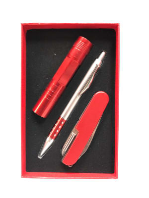 Set Regalo Corta Pluma + linterna + Lapiz