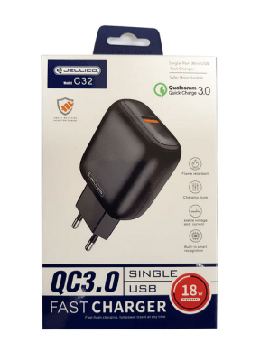 Adaptador de Pared Jellico Negro C32 Carga Rapida Adaptador de Pared Jellico Negro C32 Carga Rapida