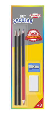 Set goma+grafito+bicolor+sacapuntas Set goma+grafito+bicolor+sacapuntas