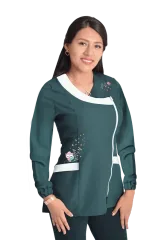 Delantal manga larga educadora modelo Buho verde botella