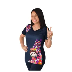 Polera manga corta educadora Frida azul marino