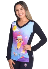 Polera manga larga educadora Grafito azul marino