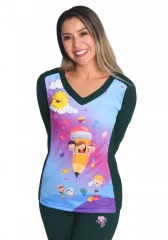 Polera manga larga educadora Grafito verde botella
