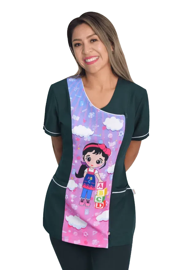 Delantal educadora modelo Naisha verde botella1