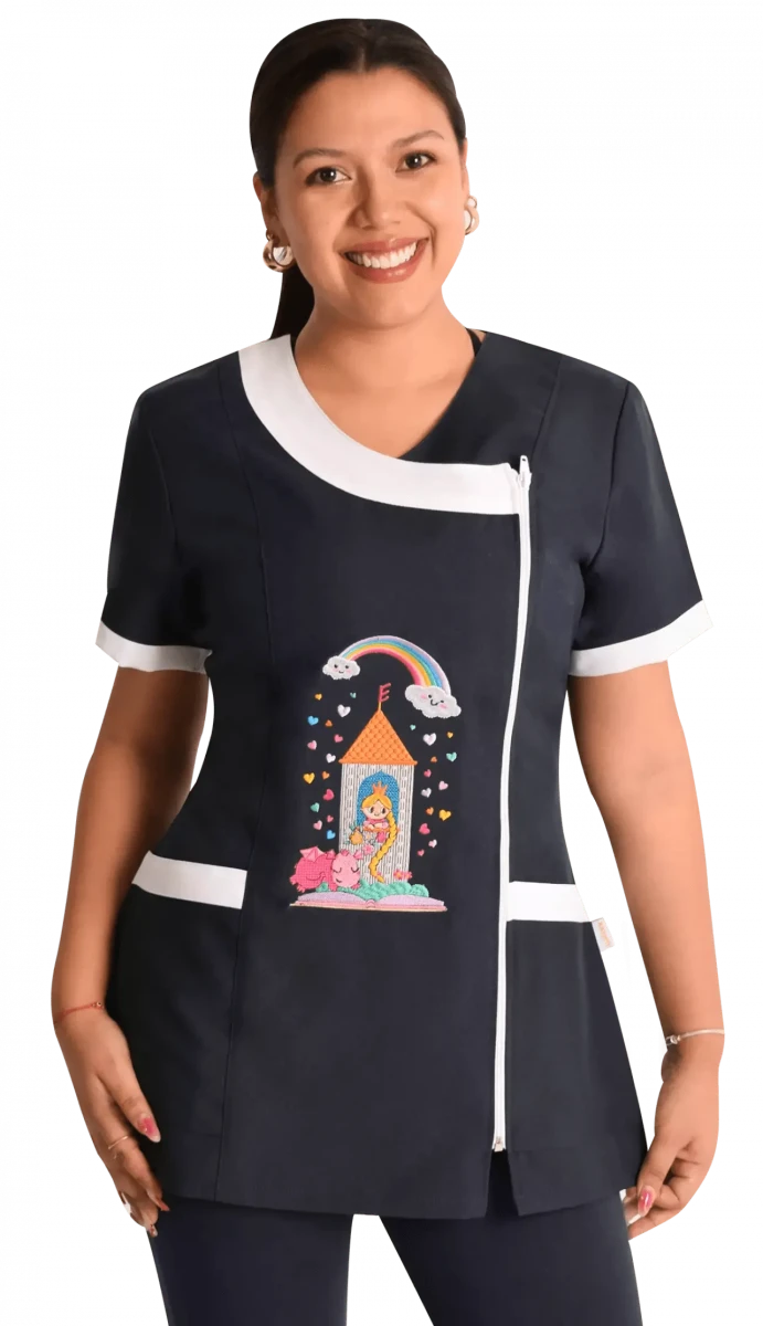 Delantal educadora modelo Rapuncel azul marino1