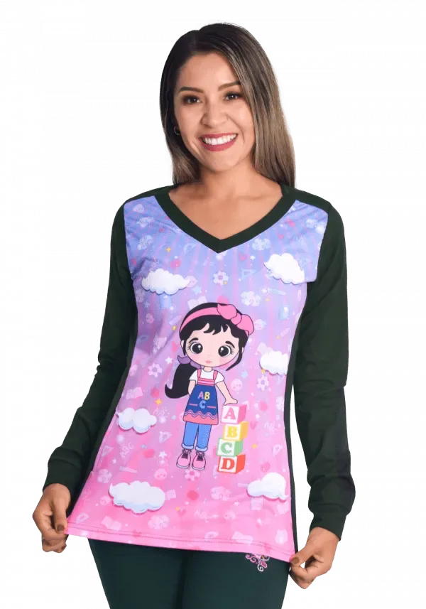 Polera manga larga educadora Miss verde botella1