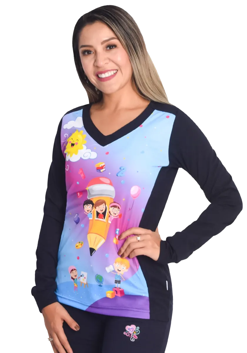 Polera manga larga educadora Grafito azul marino1