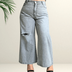 Wide Leg Rasgado Cintura Elasticada PETIT