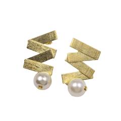 AROS BAÑO DE ORO ZIG ZAG PERLA
