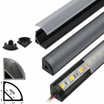 Perfil Aluminio Difusor 1002 2mt Esquinero Simple Negro