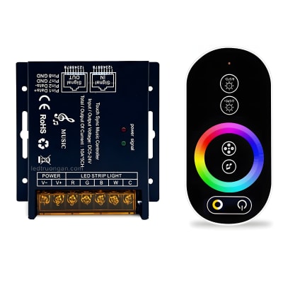 Control Remoto Touch RF RGBWC Sensor Musical Aluminio Negro 12-24V 4x10A