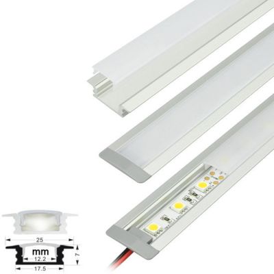 Perfil Aluminio Difusor 1204 3mt Plano Empotrable para Cinta Led