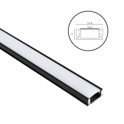 Perfil Aluminio Difusor 1102 3mt Delgado Plano Negro