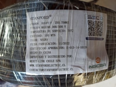 Cordón 2x0,75mm² (20awg) Negro 500V máx 70°máx 100mt