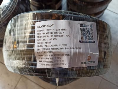 Cordón 3x0,75mm² (20awg) Negro 500V máx 70°máx 100mt