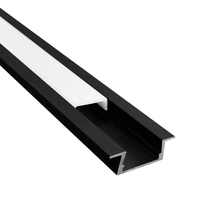 Perfil Aluminio Difusor 1204 2mt Plano Empotrable Negro