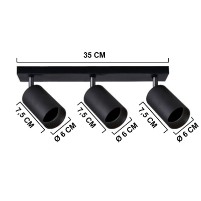 Aplique Porta Ampolleta GU10 de 3 Focos Negro (wt)